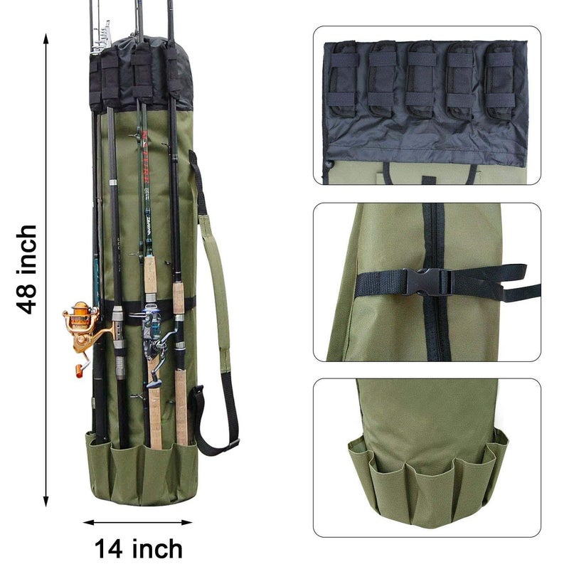 Shaddock Fishing Multifunction Fishing Pole Bag - Waterproof Rod Reel Bag Carrier Case, Durable Canvas Tackle Large Storage Gift for Men Travel, Khaki - Image 4